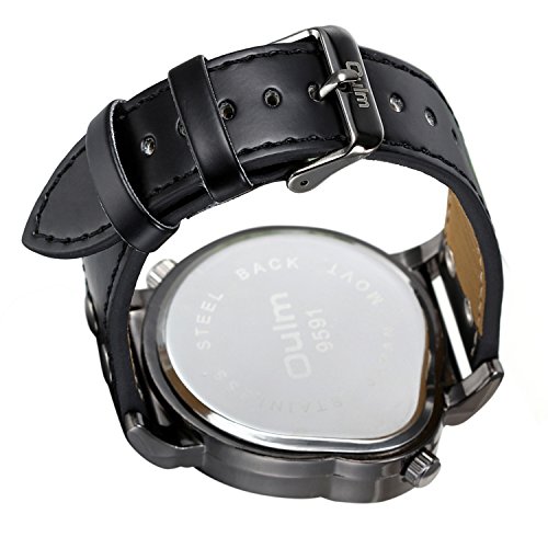 Avaner Grande Reloj de Hombre Militar Deportivo Reloj de Pulsera Negro, Correa de Cuero Reloj de Piloto Navegador 2 Zonas de Horarios, Diseño Original