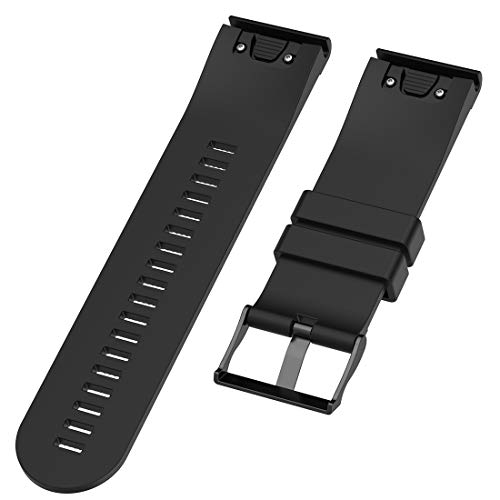 AWADUO Correa de silicona de repuesto de 26 mm para Garmin Fenix 6X, Fenix 5X, 5X Puls, Fenix 3, 3 HR, Fenix 3 Sapphire, Fenix 2/1, Quaitx 3, Descent Mk1 (silicona negra)