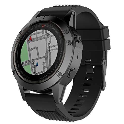 AWADUO Correa de silicona de repuesto de 26 mm para Garmin Fenix 6X, Fenix 5X, 5X Puls, Fenix 3, 3 HR, Fenix 3 Sapphire, Fenix 2/1, Quaitx 3, Descent Mk1 (silicona negra)