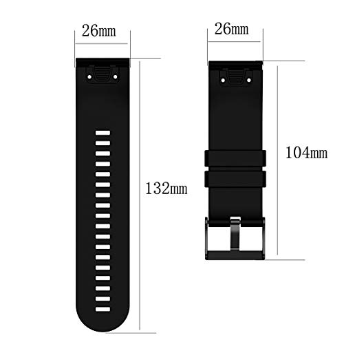 AWADUO Correa de silicona de repuesto de 26 mm para Garmin Fenix 6X, Fenix 5X, 5X Puls, Fenix 3, 3 HR, Fenix 3 Sapphire, Fenix 2/1, Quaitx 3, Descent Mk1 (silicona negra)