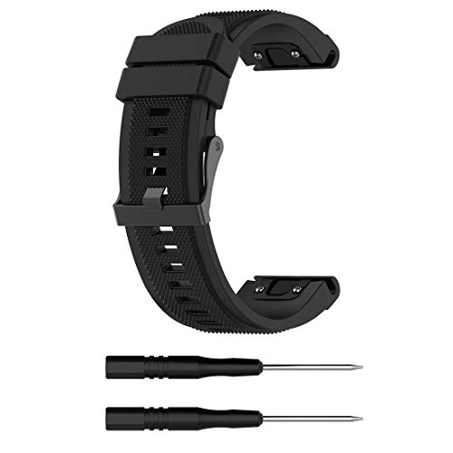 AWADUO Correa de silicona de repuesto de 26 mm para Garmin Fenix 6X, Fenix 5X, 5X Puls, Fenix 3, 3 HR, Fenix 3 Sapphire, Fenix 2/1, Quaitx 3, Descent Mk1 (silicona negra)