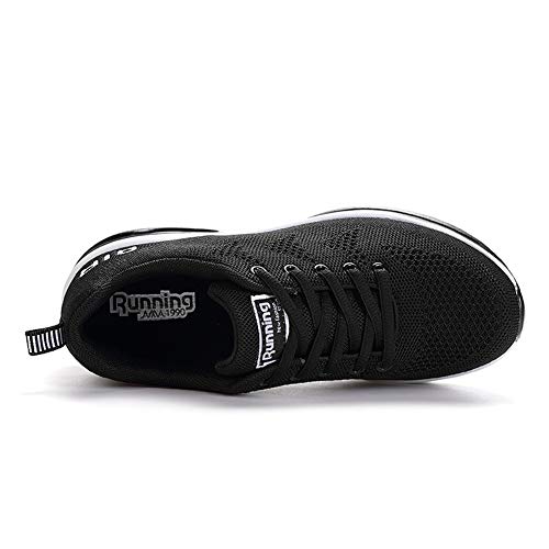 Axcone Hombre Mujer Zapatillas de Correr Casual Aire Libre Deporte Fitness Zapatillas de Running para Deportivos Entrenamiento-Blanco Negro 45