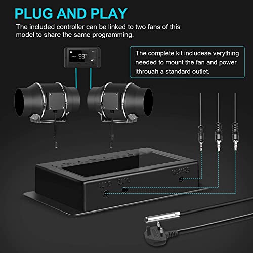 Aygrochy 150 mm Ventilador Extractor de Aire con regulador de temperatura y humedad, ventilador extractor para Booster, tienda de crecimiento, ventilación y extractor de aire.