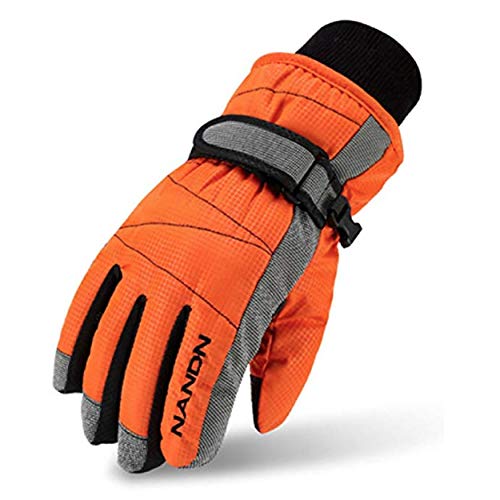 Azarxis Guantes de Invierno Niño Anti-Viento Dedo Completo para Moto Ciclismo Esquí Unisex (01 - Naranja, S (6-7 años))