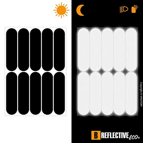 B REFLECTIVE Éco Basic, Kit de 10 Pegatinas Retro Reflectantes, Seguridad y Alta Visibilidad Nocturna, 7 x 1,8 cm, Negro