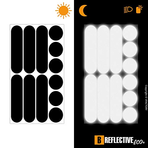 B REFLECTIVE Éco Multi, Kit de 12 Pegatinas Retro Reflectantes, Seguridad y Alta Visibilidad Nocturna, Adhesivo Universal para Bicicleta/Cochecito/Casco/Moto/Motocicleta/Juguetes, Negro