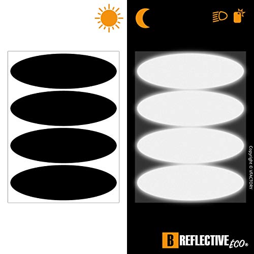 B REFLECTIVE Éco Oval, Kit de 4 Pegatinas Retro Reflectantes, Seguridad y Alta Visibilidad Nocturna, Adhesivo para Casco de Moto/Motocicleta/Bicicleta/Cochecito/Juguetes, 8,5 x 2,7 cm, Negro