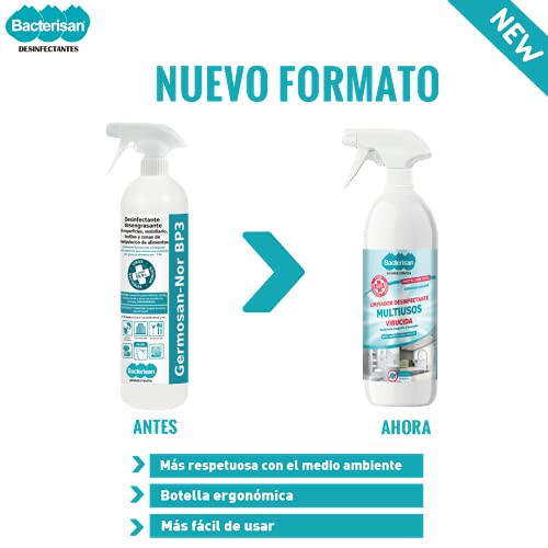 Bacterisan Germosan No Bp3 750Ml | Desinfectante Multiusos Triple Acción| Elimina El 99,95 De Virus, Gérmenes Y Bacterias De Todo Tipo De Objetos Superficies Y Textiles | Bacterisan 750 ml