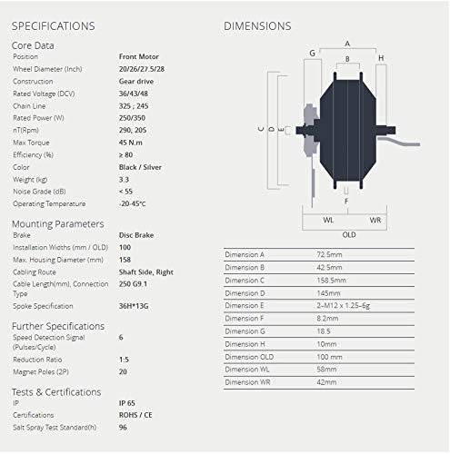 Bafang Kit de conversión para bicicleta eléctrica de 26 pulgadas, 250 W, 36 V, rueda delantera con radios, kit IP65 C961 G020, motor de buje BF-FWD-25036-G020-26