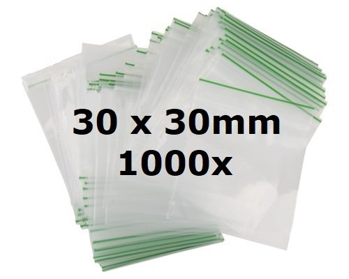 Baggys - Bolsas de goma (1000 unidades, 30 x 30 mm, de plástico pequeño, resistente, con cierre de cremallera, cierre de cremallera)