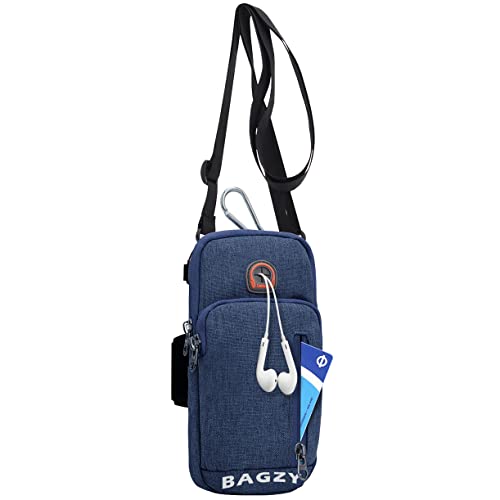 BAGZY Banda para Móvil, Brazalete Running para Teléfono Banda Brazo Riñoneras de Marcha Pasaporte de Viaje Bolsa de Cartera Bolsa de Cintura Cuerpo al Aire Libre para iPhone 13/12 Pro MAX/XS (Azul)