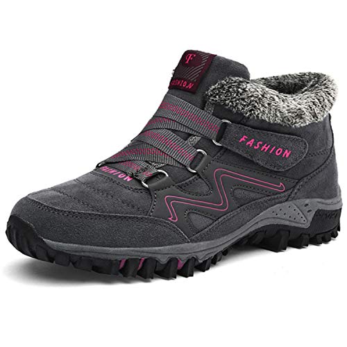 BaiMoJia Botas de Senderismo Nieve Mujer Cálidas Invierno Piel Forro Zapatillas de Senderismo Hombre Zapatos Trekking Gris Rosa 37.5 EU (Etiqueta 38)