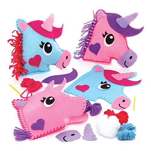 Baker Ross AW623 - Kits de costura de cojines de unicornio (Pack de 2), Actividad de manualidades infantiles con piezas de fieltro para coser, Multicolor