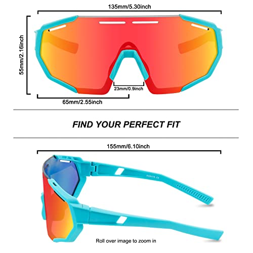 BangLong Gafas de Sol Deportivas, Gafas de Ciclismo con 3 Lentes Intercambiables para Hombres y Mujeres UV400, Utilizadas para Correr, Pescar, Golf y Béisbol (Verde Rojo)