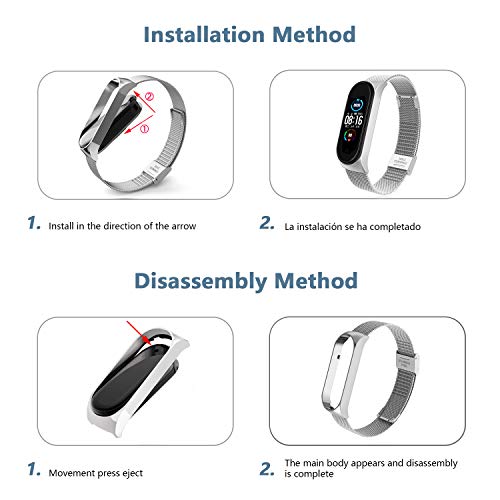 BANGTING Correa Acero Compatible con Pulseras Xiaomi Mi Band 5, Correas para Fundas Mi Fit Band 5 My Band 5 Inteligente Funda Miband5 Pulsera Reloj Metal Acero Inoxidable Banda Reemplazo (Negro)