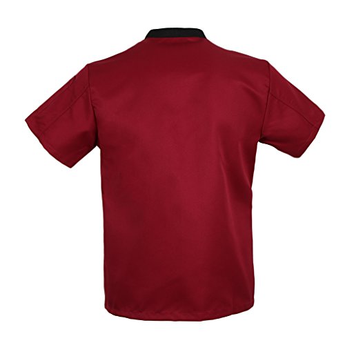 Baoblaze Camisa Mezclilla Unisex Chef Chaqueta Arrugas Resistente Confortable Mangas Cortas Camiseta Cocina Uniforme Emocionante - Red M, como se describe