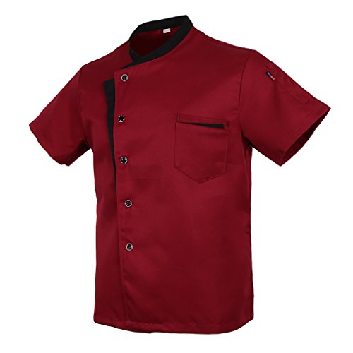 Baoblaze Camisa Mezclilla Unisex Chef Chaqueta Arrugas Resistente Confortable Mangas Cortas Camiseta Cocina Uniforme Emocionante - Red M, como se describe