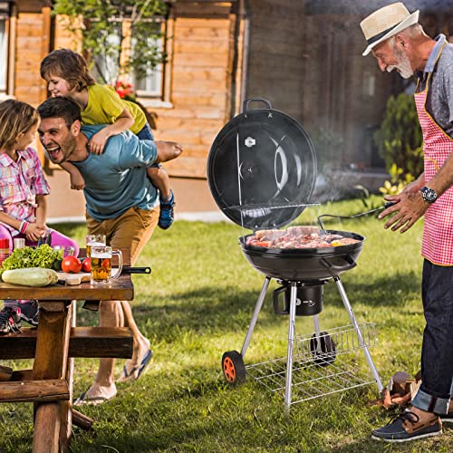 Barbacoa de Carbón, Carrito para Parrilla, para 6-10 Personas, con Ruedas, Guantera, Cenicero y Ventilación Ajustable, Barbacoa para Jardín Patio Picnic Acampada Fiestas BBQ,