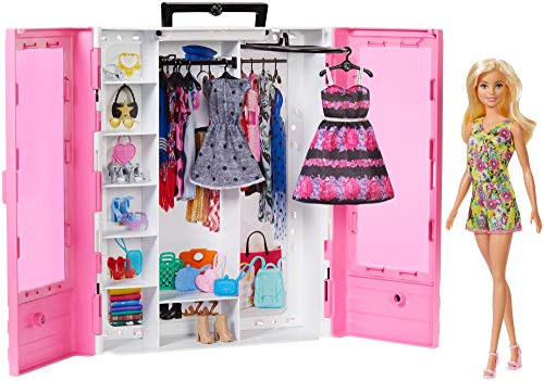 Barbie Fashionistas Superarmario y Muñeca - Perchero Desplegable - Rosa - Con Ropa, Accesorios y Perchas - Regalo para Niños de 3-8 Años