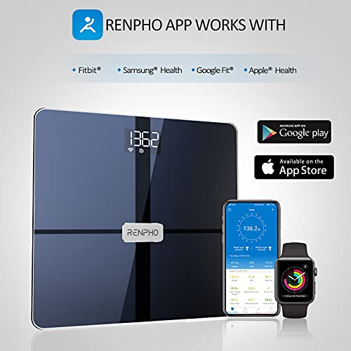 Báscula RENPHO Wi-Fi, báscula de grasa corporal conectada por Bluetooth, 13 mediciones Análisis de composición corporal y monitor de salud