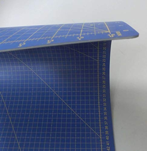 Base de corte Patchwork profesional Azul 60x45 auto cicatrizante de alta calidad por una lado en centímetros y por el otro en pulgadas