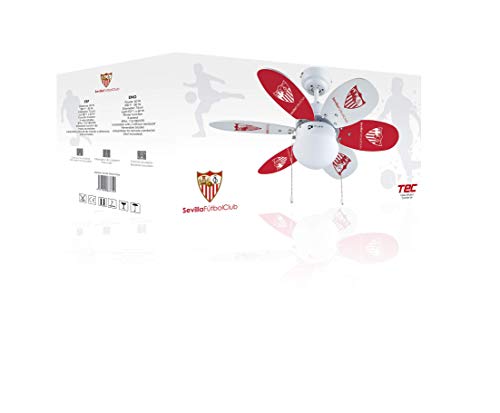 Bastilipo 7722-Sevilla FC-Ventilador de Techo con Palas Reversibles Rojas. Oficial del Sevilla Fútbol Club, Rojo y Blanco