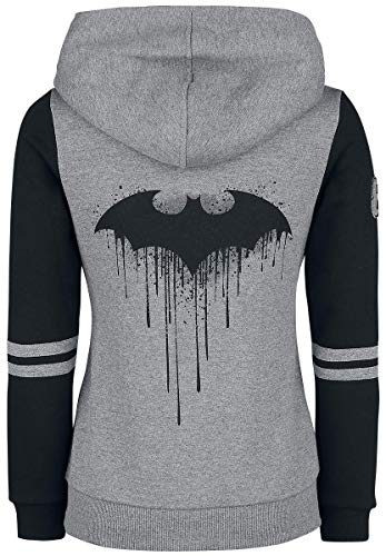 Batman Bat-Logo Mujer Capucha con Cremallera Gris/Negro M, 70% algodón, 30% poliéster, Estrechos