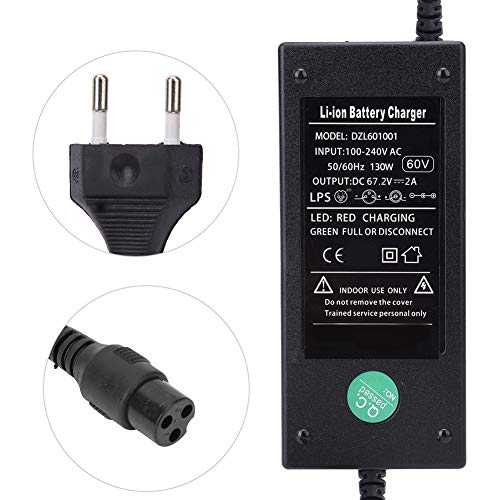 BavertaScooter Cargador Cargador de Bicicleta eléctrica Cargador de batería Universal portátil de plástico eléctrico para Scooter eléctrico Bicicleta DC67.2V 2A Enchufe de la UE 100-240V () 60V 12AH