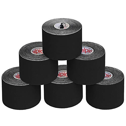 BB Sport 6 Rollos Cinta Kinesiología Tape 5 m x 5 cm Cinta Muscular E- Book Ejemplos Aplicación, Color:negro