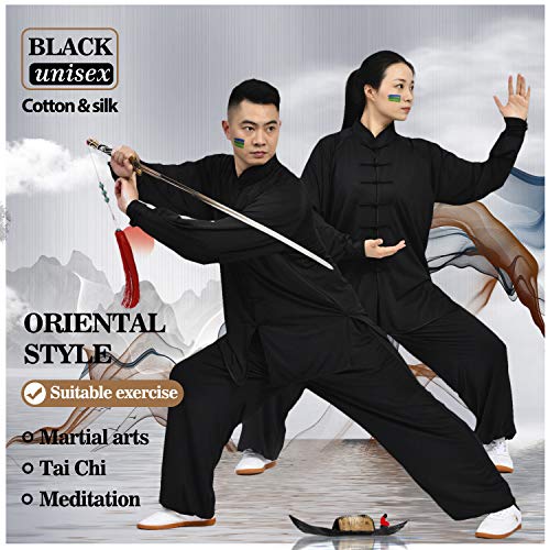 BBLAC 2KEY Artes Marciales Ropa | Unisex Uniforme para Tai Chi y Kung Fu | Tradicional Chino Ropa Está Hecho Leche Seda | Traje Ligero para Meditación y Qigong (A, M)