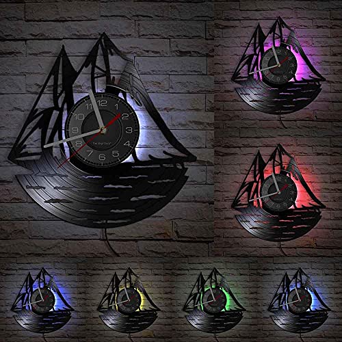 BBZZL Reloj de Pared Maritime Drone Reloj de Pared publicitario náutico con Paisaje Natural Retro con retroiluminación LED Arte de Vinilo Sin LED