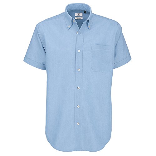 B&C - Camisa Oxford de manga corta informal para hombre