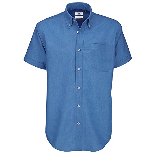 B&C - Camisa Oxford de manga corta informal para hombre