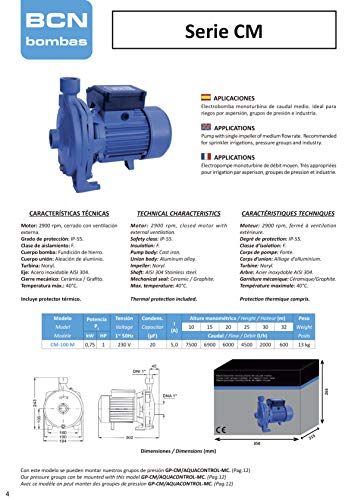 BCN bombas - Bomba de agua monoturbina cm-100 M (Monofásica)