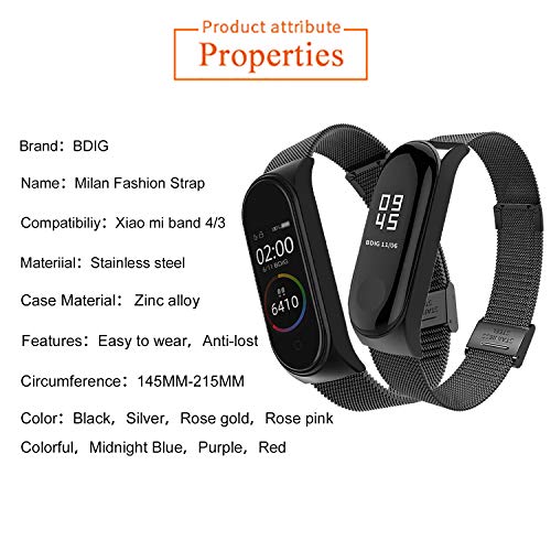 BDIG Correa Compatible para Xiaomi Mi Band 4 Correas Metal, Pulsera de Acero Inoxidable Agradable para Mi Band 4 Correa (No Host) (Melan Negro)