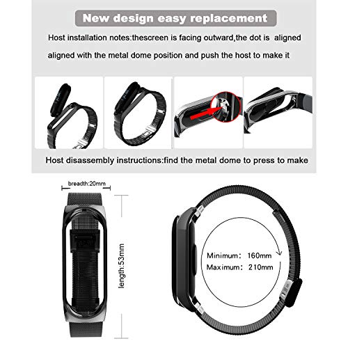 BDIG Correa Compatible para Xiaomi Mi Band 4 Correas Metal, Pulsera de Acero Inoxidable Agradable para Mi Band 4 Correa (No Host) (Melan Negro)