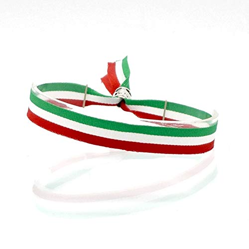 BDM Pulsera de Hombre y Mujer de Tela con la Bandera de Italia y del País Vasco, Euskadi, Ajustable a Todas Las Medidas.