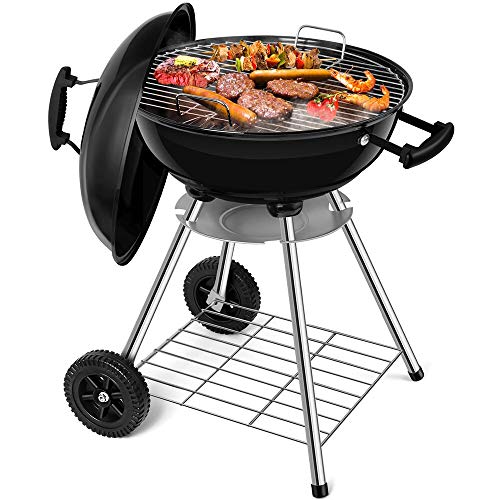 BEAU JARDIN Barbacoa de Carbón 45 * 80cm Vegetal con Ruedas Parilla de Carbón BBQ Parrilla de Carbón Plegable con Tapa de Carbón con 2 Ruedas Soporte de con asador para cocinar BBQ