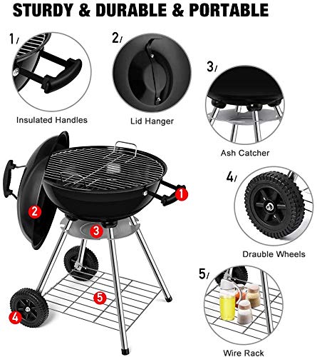 BEAU JARDIN Barbacoa de Carbón 45 * 80cm Vegetal con Ruedas Parilla de Carbón BBQ Parrilla de Carbón Plegable con Tapa de Carbón con 2 Ruedas Soporte de con asador para cocinar BBQ