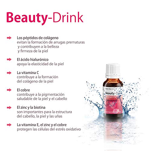 Beauty-Drink - Bebida para la belleza desde el interior con colágeno, péptidos de colágeno (VERISOL®), ácido hialurónico, vitaminas, biotina, cobre y zinc - 30 Frascos, para un mes