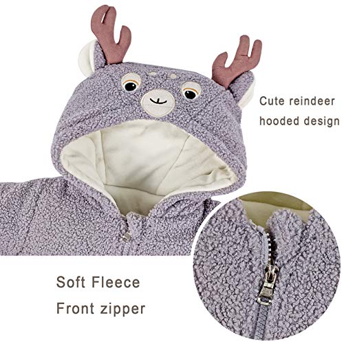 Bebé Mamelucos con Capucha Vellón Niños Niñas Mono Cálido Traje de nieve Invierno Navidad Reno Onesies Dibujos Animados Ropa 0-3 meses Gris