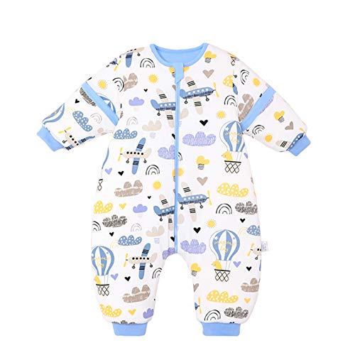 Bebé Saco de Dormir con Piernas Invierno Algodón Pijama Dividida Manga Cálido Mamelucos Dibujos Animados Mono Niños Niñas 0-2 años 3.5Tog Avion azul