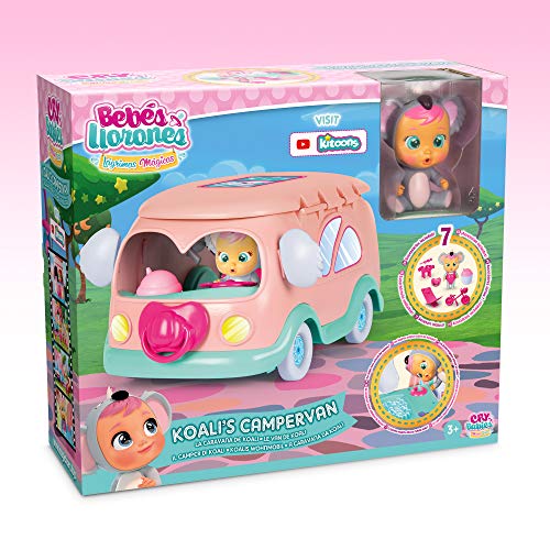 BEBÉS LLORONES LÁGRIMAS MÁGICAS La Caravana de Koali | Autocaravana rosa con Jacuzzi y Burbujas y la mini muñeca Koali - Juguete para niñas y niños + 3 Años