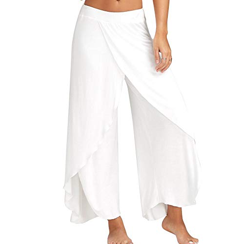 Bebling Pantalones de harén para Mujeres Pantalón de chándal con Abertura Lateral Hippie Yoga Playa Blanco, Medio