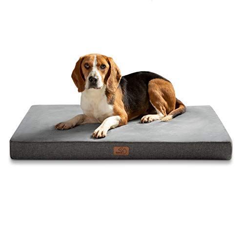 Bedsure Cama Perro Grande Ortopedica - Colchoneta Perro con Espuma Viscoelastica, Colchon Perro Lavable, Dog Bed con Revestimiento Impermeable, Cojin Perro con Funda Desenfundable, Gris, L, 89x56x8