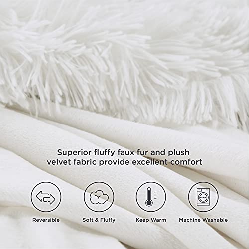 Bedsure Manta Sofa Pelo Largo - Manta Cama 90 Blanco de Terciopelo Peluche, Manta Cubre Sofa Invierno Reversible con Piel Sintética Suave y Polar, 150x200 cm