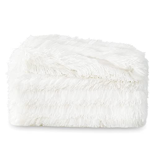 Bedsure Manta Sofa Pelo Largo - Manta Cama 90 Blanco de Terciopelo Peluche, Manta Cubre Sofa Invierno Reversible con Piel Sintética Suave y Polar, 150x200 cm