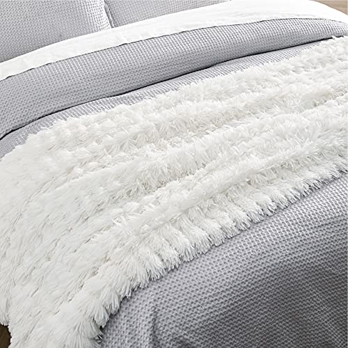 Bedsure Manta Sofa Pelo Largo - Manta Cama 90 Blanco de Terciopelo Peluche, Manta Cubre Sofa Invierno Reversible con Piel Sintética Suave y Polar, 150x200 cm