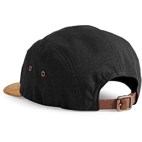 Beechfield - Gorra plana con visera de piel de ante 5 paneles - Verano/Playa (Talla Única/Negro)