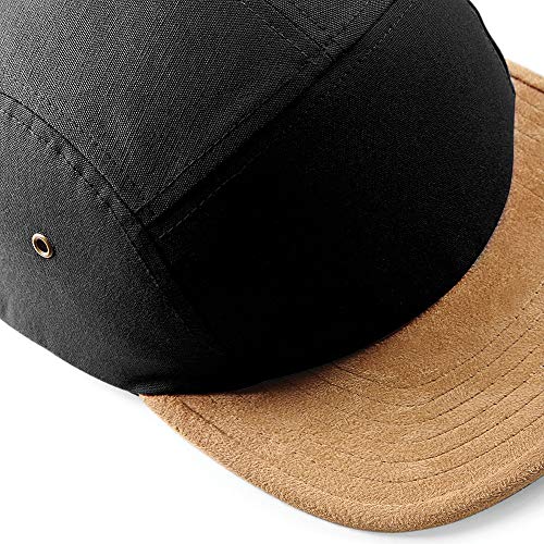 Beechfield - Gorra plana con visera de piel de ante 5 paneles - Verano/Playa (Talla Única/Negro)